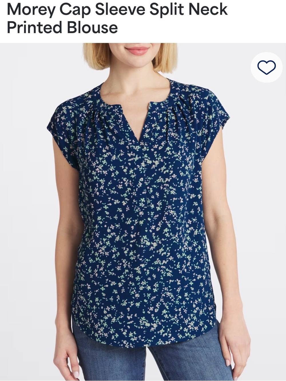 41 Hawthorn Morey Floral Cap Sleeve Split Neck Blouse Navy